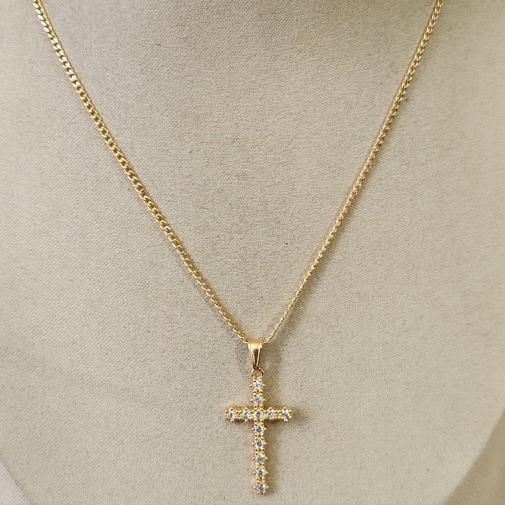 18k Gold Filled Zirconia Cross Necklace